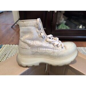 Alexander McQueen Chunky Sole Mesh Sneakers -White w/ Graphic-Grunge/Y2K-Sz 38
